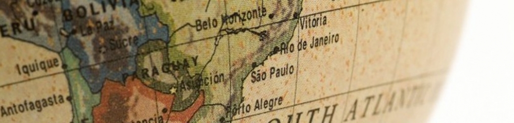 section of globe showing central South America